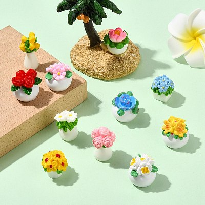 22 Pcs 11 Styles Resin Flower Ornaments DJEW-CJ0001-24-1