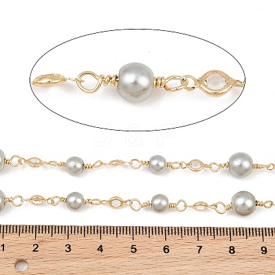 Rack Plating Brass & Round ABS Imitation Pearl & Glass Beaded Link Chains KK-CBA3816-01B-1