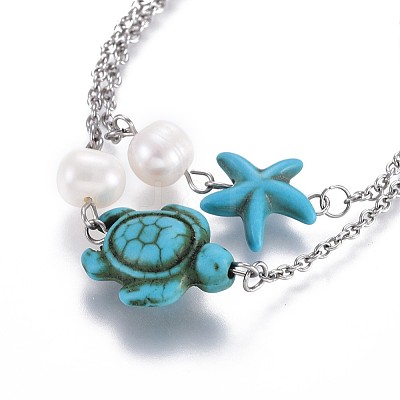 Dyed Synthetic Turquoise(Dyed) Link Bracelets BJEW-JB04196-1