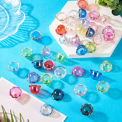 40Pcs 10 Colors UV Plating Acrylic Bead Caps PACR-TA0001-22-1