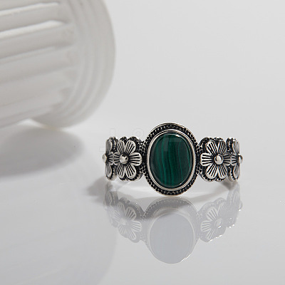 925 Sterling Silver with Natural Malachite Finger Rings WGB2E64-01-1