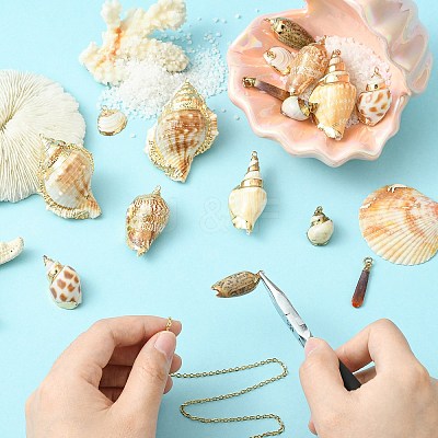 16pcs 8 Styles Electroplated Natural Mixed Shell Big Pendants SSHEL-CJ0001-21-1