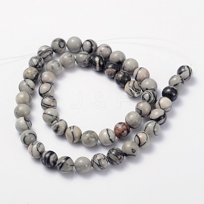 Natural Black Silk Stone/Netstone Bead Strands GSR8mmC137-1