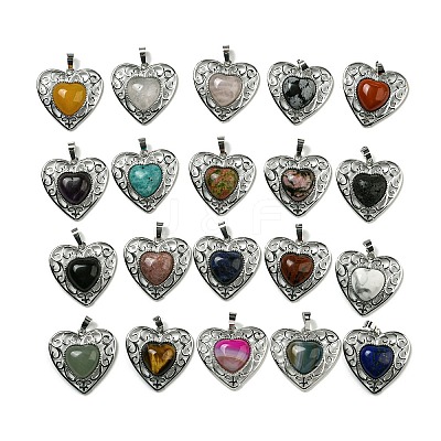 Natural & Synthetic Mixed Gemstone Peach Love Heart Pendants G-G158-01-1
