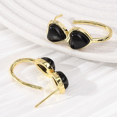 Valentine's Day Heart Natural Obsidian Stud Earrings EJEW-T053-01G-10-1