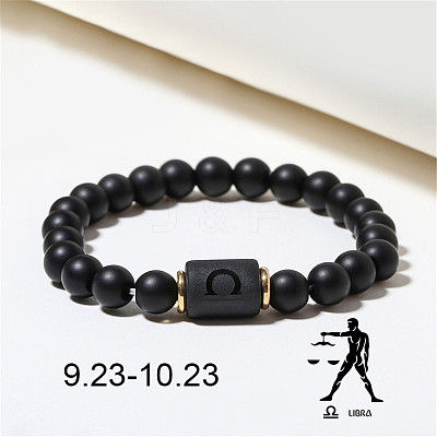 12 Constellations Theme Frosted Black Stone Round Beaded Stretch Bracelets for Women Men WG3EE4F-10-1