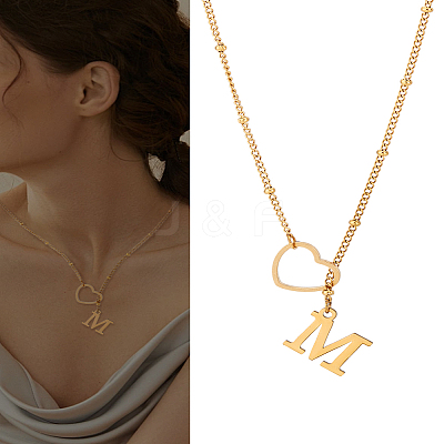 1Pc Letter & Heart Stainless Steel Lariat Necklaces for Women NJEW-LP0002-87G-M-1
