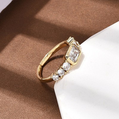 Brass with Cubic Zirconia Cuff Rings for Women RJEW-B160-07B-G-1