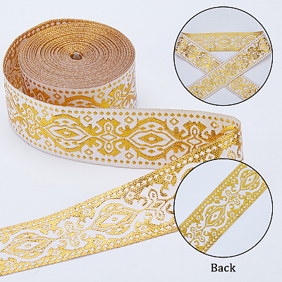 2 Rolls 2 Colors Ethnic Style Polyester Silk Grosgrain Ribbon OCOR-GF0003-68-1