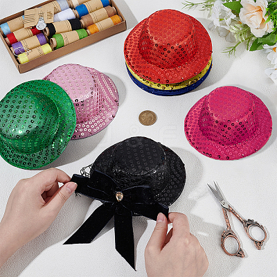 7Pcs 7 Colors Polyester Round Fascinator Hat for Dolls DIY-BC0015-81-1