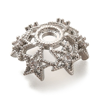 Rack Plating Brass Micro Pave Clear Cubic Zirconia Bead Caps KK-H508-25B-P-1