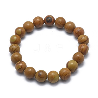 Natural Wood Lace Stone Bead Stretch Bracelets BJEW-K212-C-041-1
