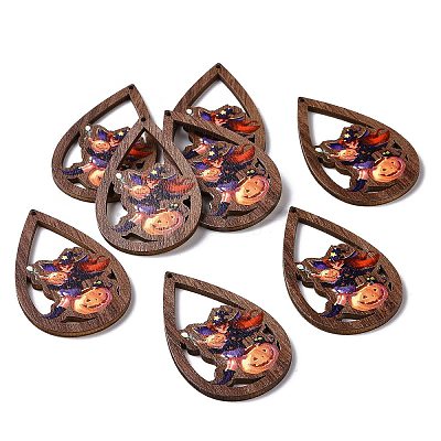Halloween Theme Single Face Printed Aspen Wood Big Pendants WOOD-G015-05C-1