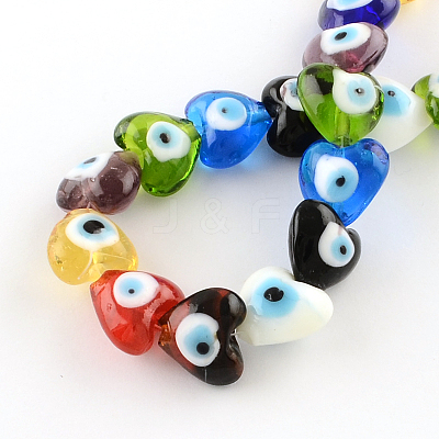 Heart Evil Eye Lampwork Bead Strands X-LAMP-R119-M-1