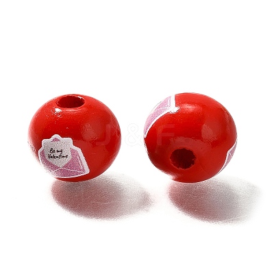 Valentine's Day Element Printed Wood Beads WOOD-R002-01-18-1