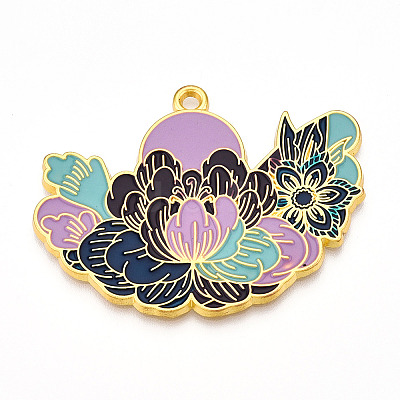 Rack Plating Alloy Enamel Big Pendants ENAM-N056-395C-G-1