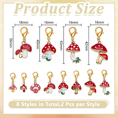 16Pcs 8 Styles Mushroom Alloy Enamel Pendant Locking Stitch Markers HJEW-HY00115-1