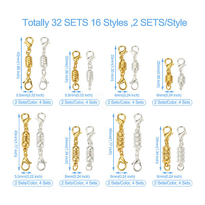 32 Sets 16 Styles Brass Magnetic Clasps KK-KS0001-28-1