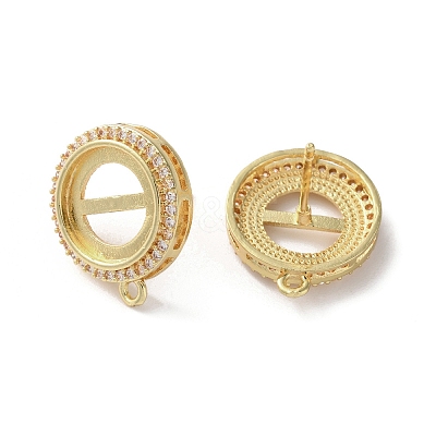 Brass Micro Pave Clear Cubic Zirconia Stud Earrings Findings KK-R215-09G-02-1