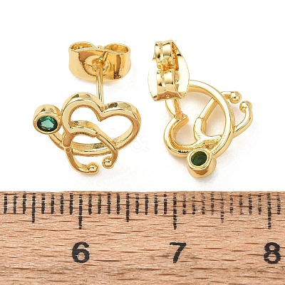 Brass Micro Pave Green Cubic Zirconia Stud Earrings for Women EJEW-K271-05G-1