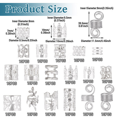 170Pcs 17 Styles Iron Hair Coil Cuffs OHAR-TA0001-12S-1