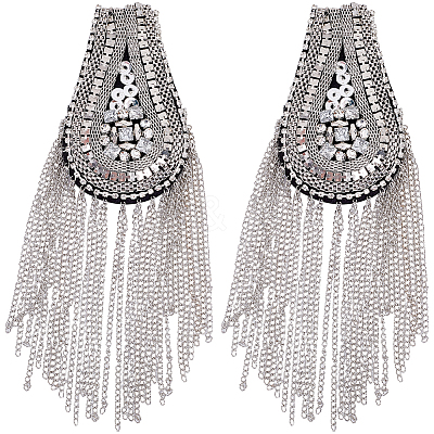 Teardrop Iron Chain Tassel with Rhinestone Epaulettes AJEW-WH20006-326A-P-1