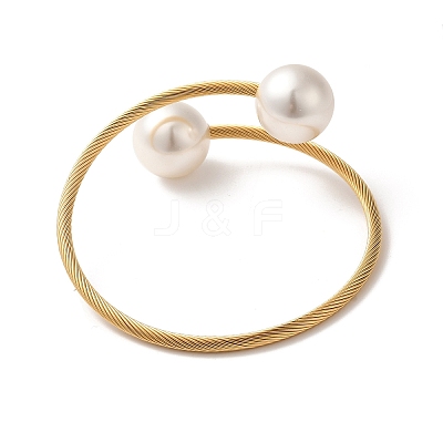 Plastic Imitation Pearl Round Beaded Cuff Bangle X-BJEW-P310-07G-1