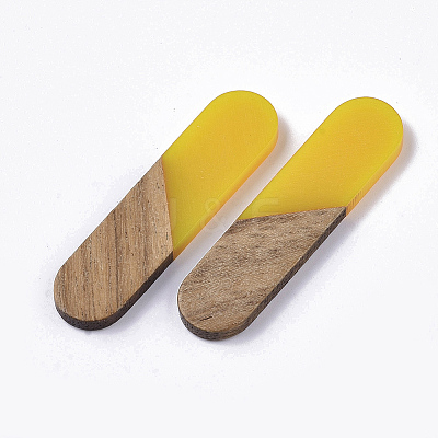 Transparent Resin & Walnut Wood Cabochons RESI-Q210-014A-B04-1