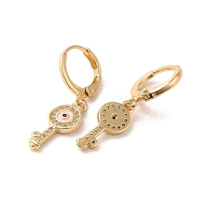 Key with Evil Eye Golden Brass Dangle Leverback Earrings EJEW-Q797-03G-02-1