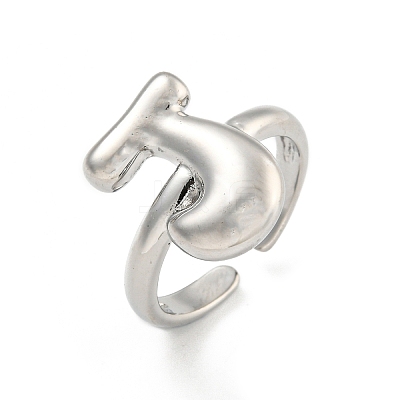 Brass Letter Open Cuff Rings for Women RJEW-G313-01J-P-1