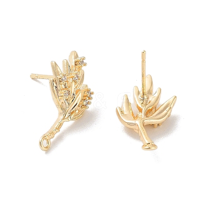 Brass Micro Pave Cubic Zirconia Stud Earring Findings KK-E107-11G-1
