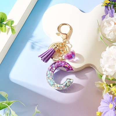Alloy Resin Heart Keychains KEYC-TADJ0002-01G-C-1