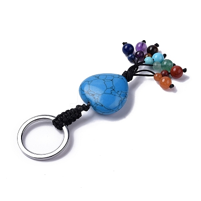 Synthetic Turquoise Heart with Mixed Gemstone Tassel Keychains KEYC-P012-03P-02-1
