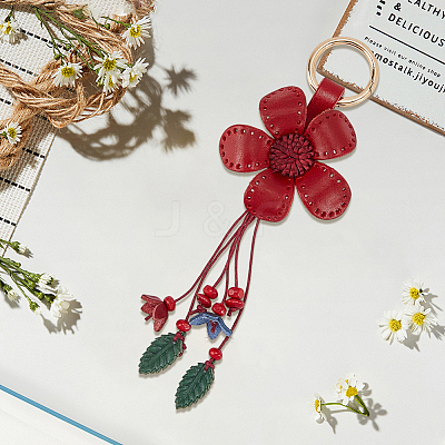 Leather and Alloy Keychain HJEW-WH20022-04B-11-1