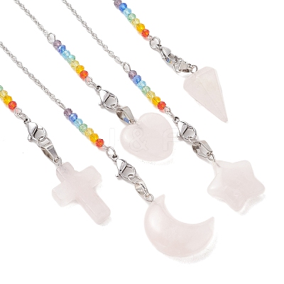 5Pcs Natural Rose Quartz Dowsing Pendulums PALLOY-JF05239-1