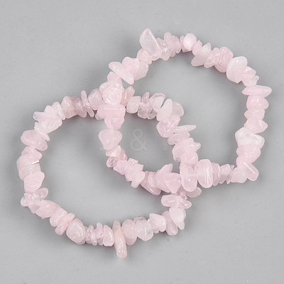Unisex Chip Natural Rose Quartz Beaded Stretch Bracelets BJEW-S143-25-1