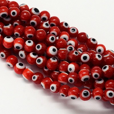 Handmade Evil Eye Lampwork Round Bead Strands X-LAMP-L055-6mm-10-1
