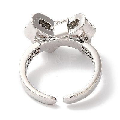 Bowknot Brass Micro Pave Clear Cubic Zirconia Open Cuff Rings for Women RJEW-C098-13P-1