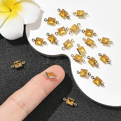 SHEGRACE Brass Pave Cubic Zirconia Square Connector Charms XGRQ2O088-440D-G-1