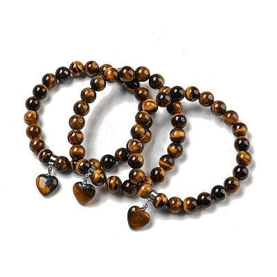8.5mm Round Natural Tiger Eye Beaded Stretch Bracelets BJEW-C074-01Q-1