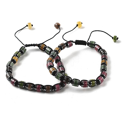 Adjustable Natural Multicolor Tourmaline and Non-magnetic Synthetic Hematite Braided Bead Bracelets BJEW-Z090-01J-1