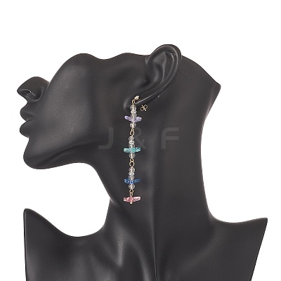Natural Quartz Crystal & Glass Butterfly Beaded Dangle Stud Earrings EJEW-JE05197-1