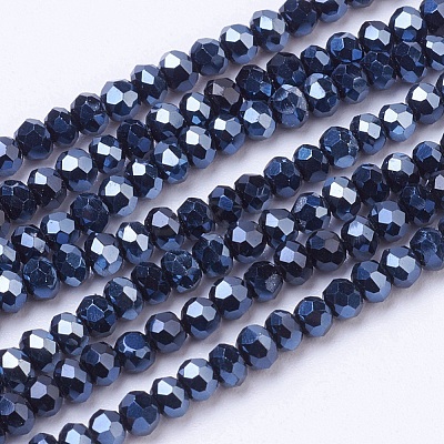 Faceted Rondelle Electroplate Half Plated Glass Beads Strands X-EGLA-F003-D01-1