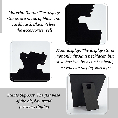 Velvet and Cardboard Side Face Profile Necklace Displays CON-WH0105-09-1