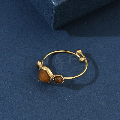 Natural Tiger Eye Adjustable Finger Rings for Women RJEW-A101-01G-02-1