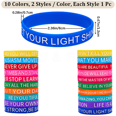 20Pcs 20 Style Motivational Quotes Silicone Cord Bracelets Wristbands BJEW-WH0020-51A-1