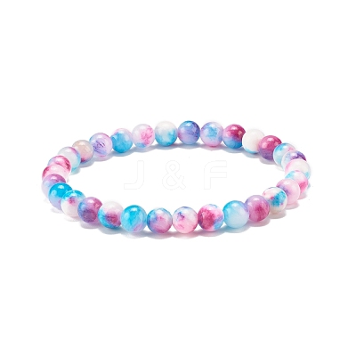 Natural White Jade Round Beaded Stretch Bracelet BJEW-JB07968-1