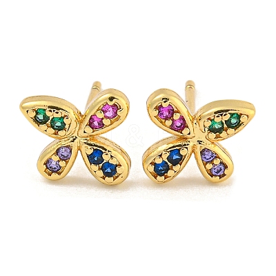 Rack Plating Brass Micro Pave Clear Cubic Zirconia Stud Earrings EJEW-N055-02G-01-RS-1