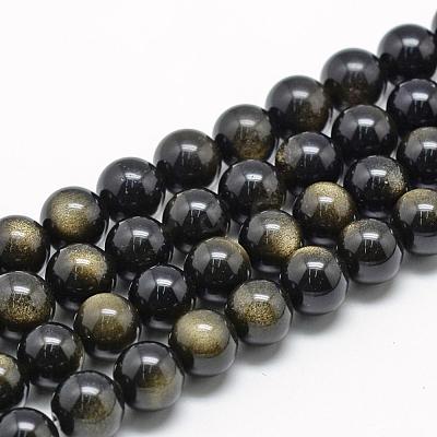 Natural Golden Sheen Obsidian Beads Strands G-R446-10mm-23-1