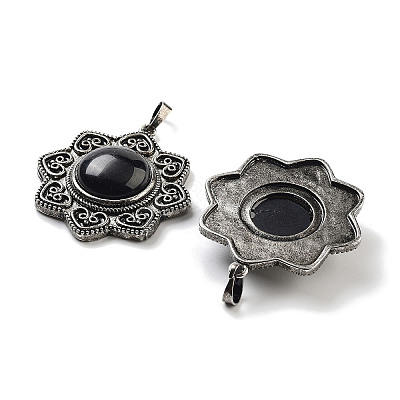Natural Obsidian & Brass Pendants G-K338-09AS-10-1